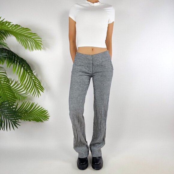 Womens Vintage Y2K Gray Linen Low Rise Indie Grunge Bootcut Chino Dress Pants /3 - Picture 5 of 7